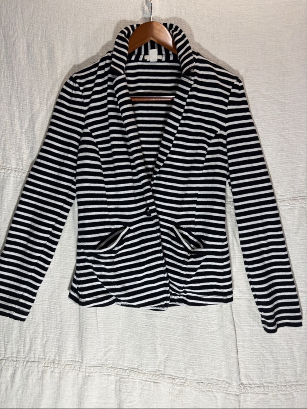 Caslon Black & White Striped Shawl Collar Cardigan Blazer 100% Cotton